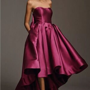 Anthropologie Hutch Adaleigh Strapless Back-Bow High Low Dress in Rich Burgundy